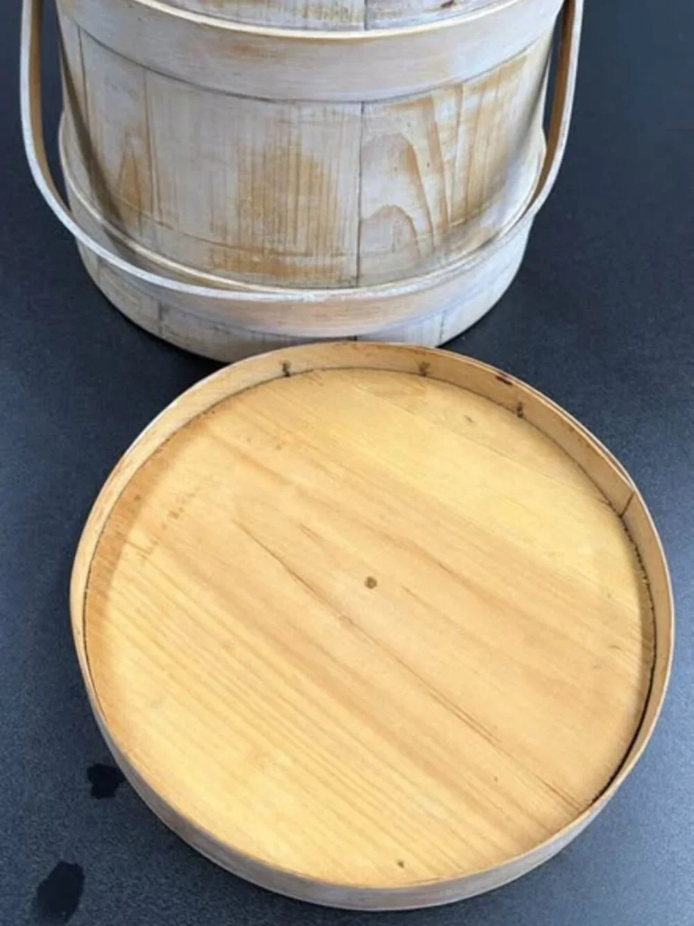 Vintage Wooden Firkin Bucket with Lid